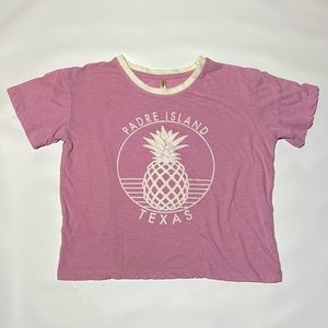 U.S. Apparel Padre Island Texas Pineapple Crop T shirt. Size Medium. Pink/White.